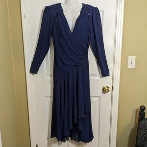 Casadei Vintage 80's Navy Embroidered Wrap Style Hi Lo Hem Maxi Dress - size 10*